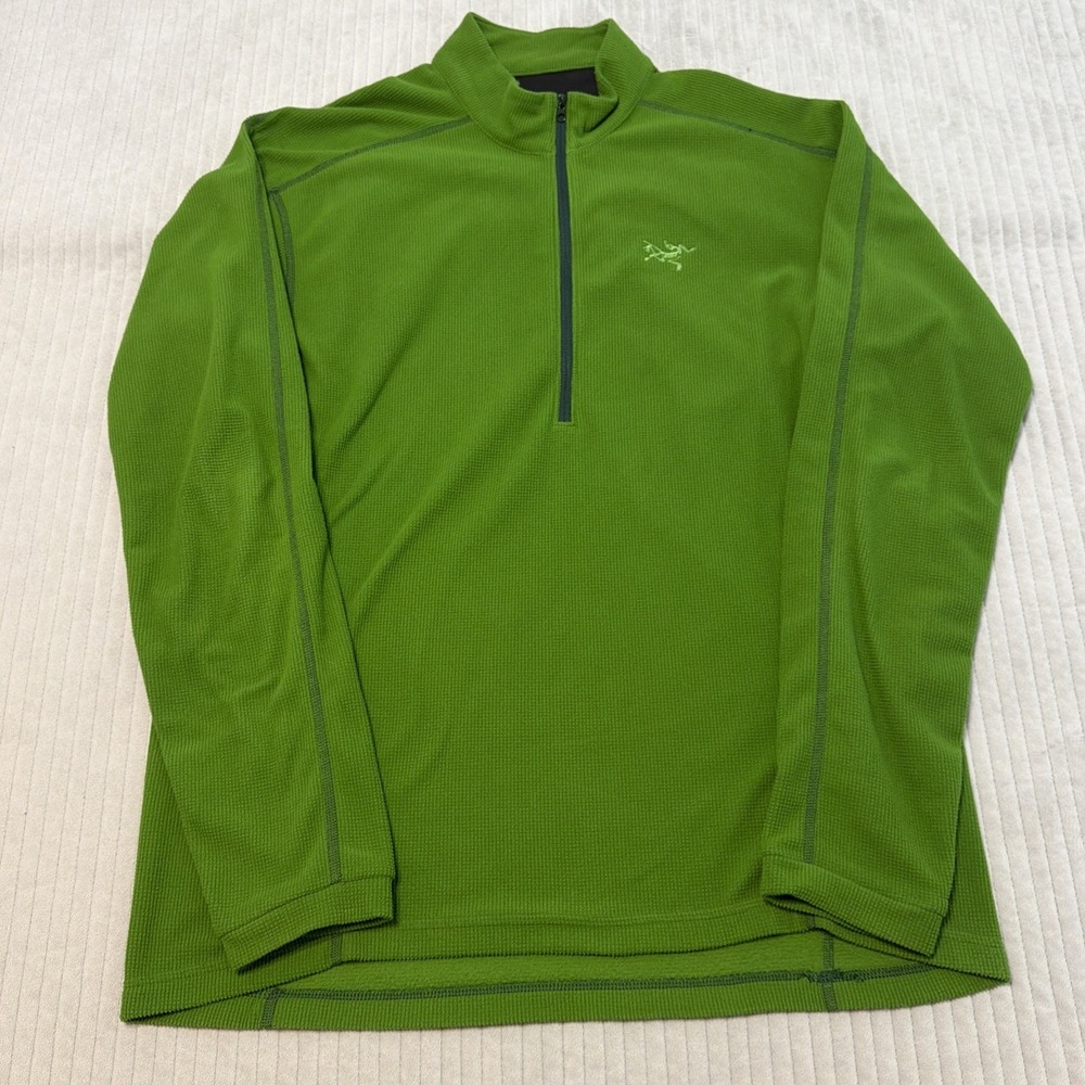 Arc'teryx Delta LT Sweater Mens L Green 1/4 Zip Polartec Grid Fleece Pullover